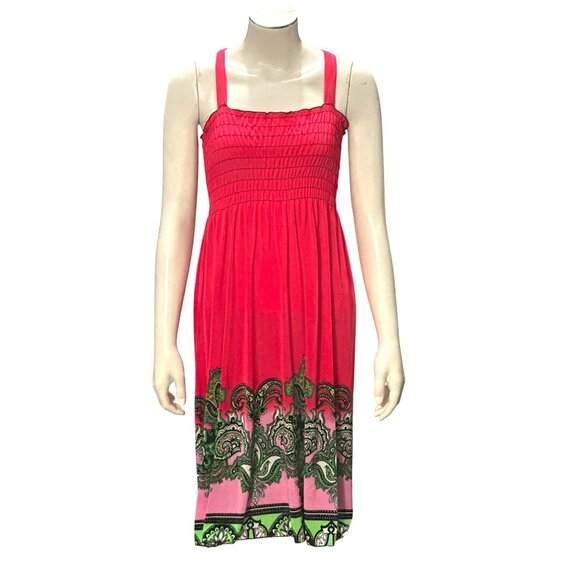 Ace Fashion Boho Paisley Bright Pink Print Sundress Sleeveless Smocked Size XXL - Picture 1 of 13